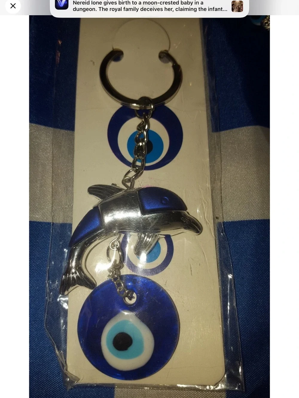 Blue Evil Eye Dolphin GREEK KEY CHAIN WITH DOLPHINE New from Greece vintage Y2K